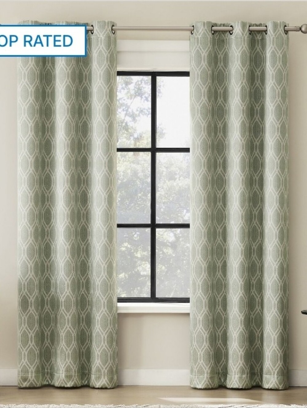 New! Sun Zero Sage Green Geometric Grommet Set of 2 Curtain Panels 40 x 84
